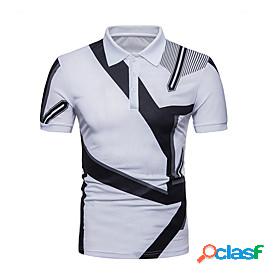 Mens Golf Shirt Tennis Shirt Color Block Collar Shirt Collar