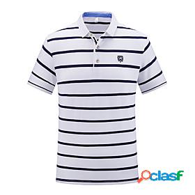 Mens Golf Shirt Tennis Shirt Striped Collar Button Down