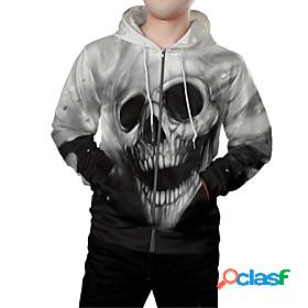 Mens Graphic 3D Skull Zip Up Hoodie Sweatshirt Front Pocket