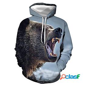 Mens Graphic Bear Pullover Hoodie Sweatshirt Print 3D Print