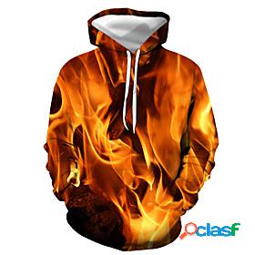 Mens Graphic Flame Pullover Hoodie Sweatshirt 3D Print Daily