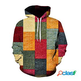 Mens Plaid Graphic Color Block Pullover Hoodie Sweatshirt