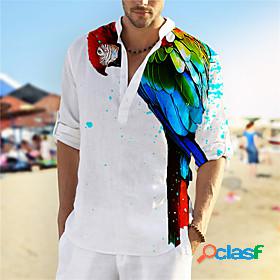 Mens Shirt Bird Animal 3D Print Stand Collar Casual Daily