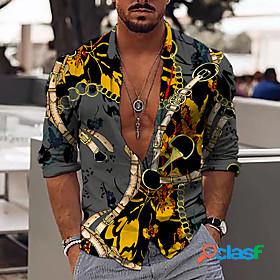 Mens Shirt Color Block Chains Print 3D Print Collar Street