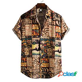 Men's Shirt Color Block Turndown Casual Daily Short Sleeve