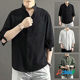 Mens Shirt Elbow Sleeve Basic Shirt Collar Medium Spring