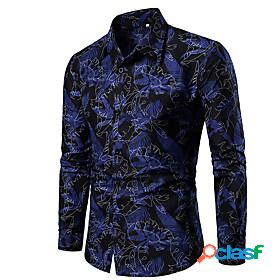 Men's Shirt Floral Collar Shirt Collar Slim Tops Blue Red
