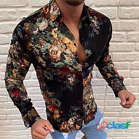 Mens Shirt Floral Other Prints Turndown Casual Holiday Long