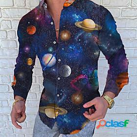 Mens Shirt Galaxy Color Block Geometric Button Down Collar