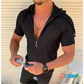 Men's Shirt Lattice Hooded Casual Daily Short Sleeve Tops
