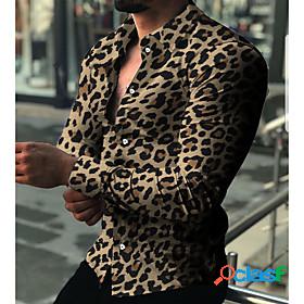 Men's Shirt Leopard Turndown Street Daily Long Sleeve