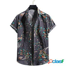 Mens Shirt Peacock Other Prints Button Down Collar Casual