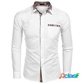 Men's Shirt Plaid Solid Color Turndown Button Down Collar