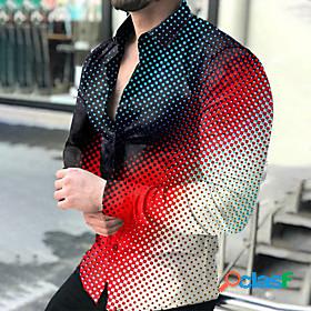 Mens Shirt Polka Dot Color Block Geometry Button Down Collar