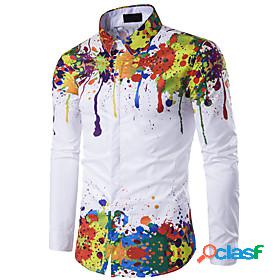 Mens Shirt Rainbow Collar Daily Vacation Long Sleeve Slim