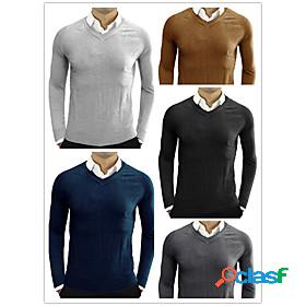 Mens Shirt Solid Color V Neck Casual Daily Long Sleeve