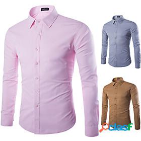 Mens Shirt Solid Color non-printing Square Neck Work Long