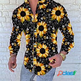 Mens Shirt Sunflower Turndown Street Casual Long Sleeve