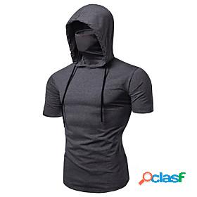 Mens Short Sleeve Hoodie with Mask Running Shirt Tee Tshirt