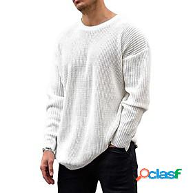Men's Sweater Round Neck Standard Fall Winter Spring White