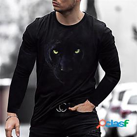 Mens T shirt Lion 3D Print Round Neck Daily Long Sleeve 3D