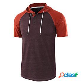 Mens T shirt Patchwork Hooded Casual Daily Short Sleeve