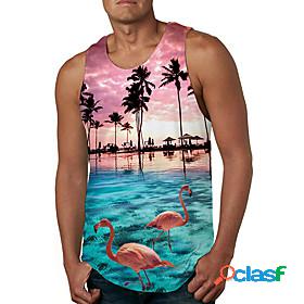 Mens Tank Top Vest Undershirt Flamingo 3D Print Crew Neck