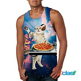 Mens Tank Top Vest Undershirt Shirt Cat 3D Print Crew Neck