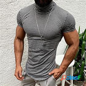 Mens Tee T shirt Shirt Striped Turtleneck Casual Daily Short