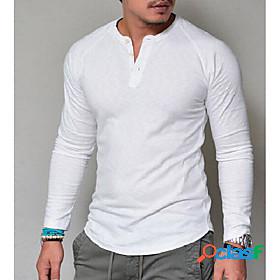 Mens Tee T shirt Solid Colored Henley Daily Long Sleeve Tops