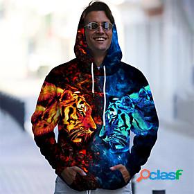 Mens Unisex Graphic Prints Tiger Pullover Hoodie Sweatshirt