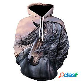 Mens Unisex Horse Pullover Hoodie Sweatshirt 3D Print Causal