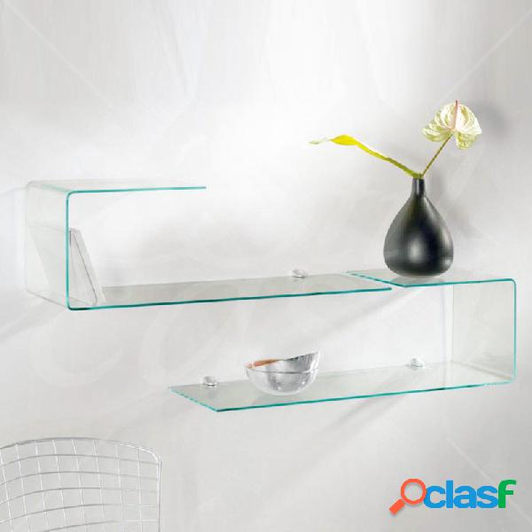 Mensola sagomata in vetro trasparente da 6 mm completa di