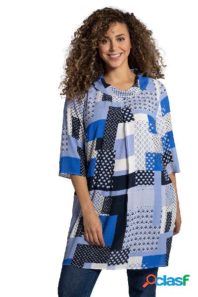 Miniabito a effetto patchwork con collo risvoltato e piega