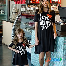 Mommy and Me Dress Graphic Print Black Knee-length Short