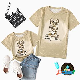 Mommy and Me Easter T shirt Tops Causal Heart Bunny Letter