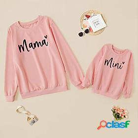 Mommy and Me Tops Daily Heart Letter Print White Pink Gray
