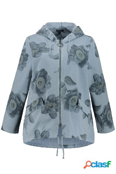 Parka, fantasia floreale, cappuccio, cerniera a due cursori,