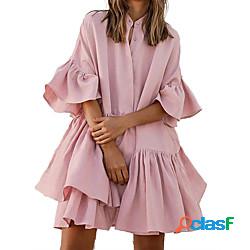 Per donna Abito linea A Mini abito corto Bianco Rosa Manica