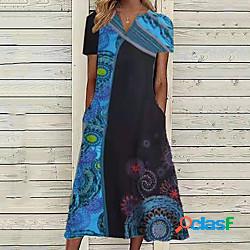 Per donna Abito linea A Vestito longuette Blu Manica corta