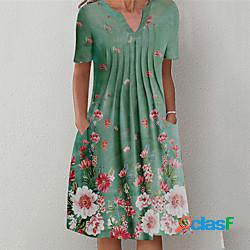 Per donna Abito linea A Vestito longuette Verde Manica corta