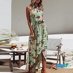 Per donna Abito linea A Vestito maxi Bianco Verde chiaro