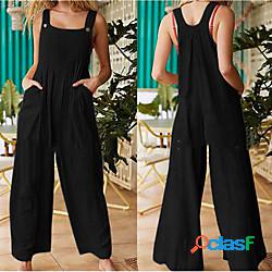 Per donna Body Un pezzo Tasche Collo legato Cotone Tinta