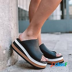 Per donna Ciabatte Zeppa Punta aperta Cuoio Mocassino