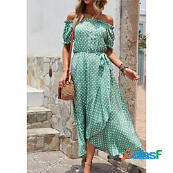 Per donna Prendisole Vestito maxi Verde Manica corta A pois