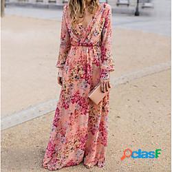 Per donna Vestito svasato Vestito maxi Rosa Manica lunga