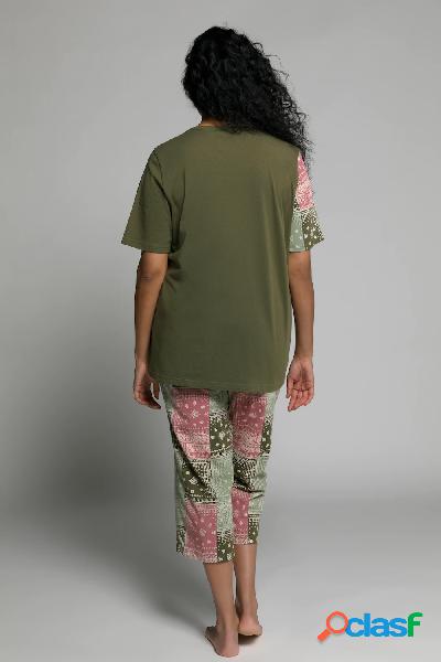 Pigiama con stampa in stile patchwork, scollo a girocollo e