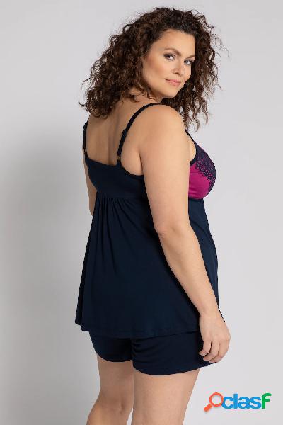 Pigiama corto a due pezzi, con top, inserto di pizzo e