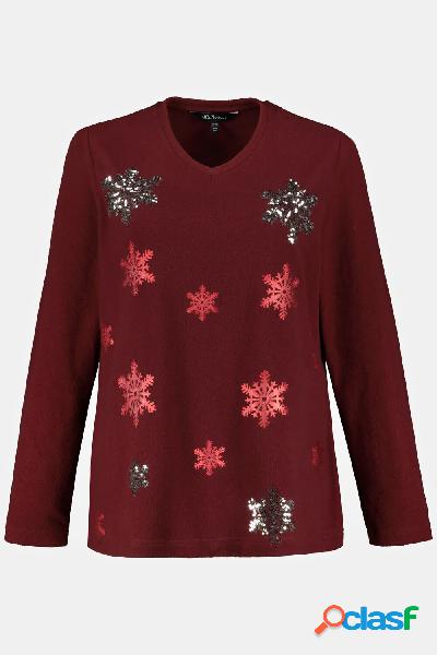 Pullover a maniche lunghe con scollo a V, paillettes e