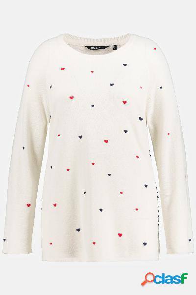 Pullover con cuoricini, scollo a girocollo e maniche lunghe,